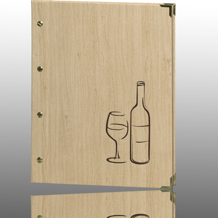 Weinkarte A4 Ahorndesign Beige mit Prägung Weinflasche Weinglas