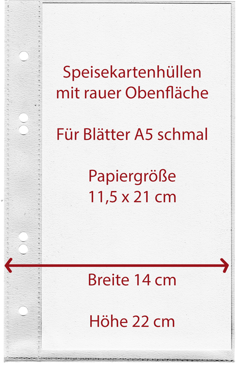 Speisekartenhüllen Innenhüllen DIN A5 schmal stark 120µm raue Oberfläche