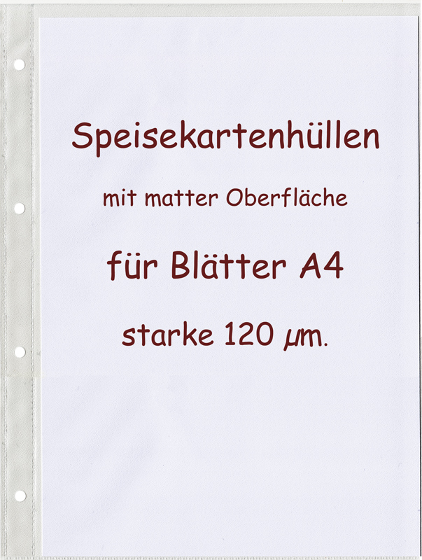 Hüllen für Speisekarten DIN A4  matt genarbt 120 µm